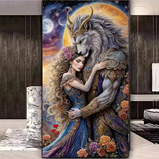 Amazing Princess Beauty And Lion Beast Large DIY Diamond Art Painting