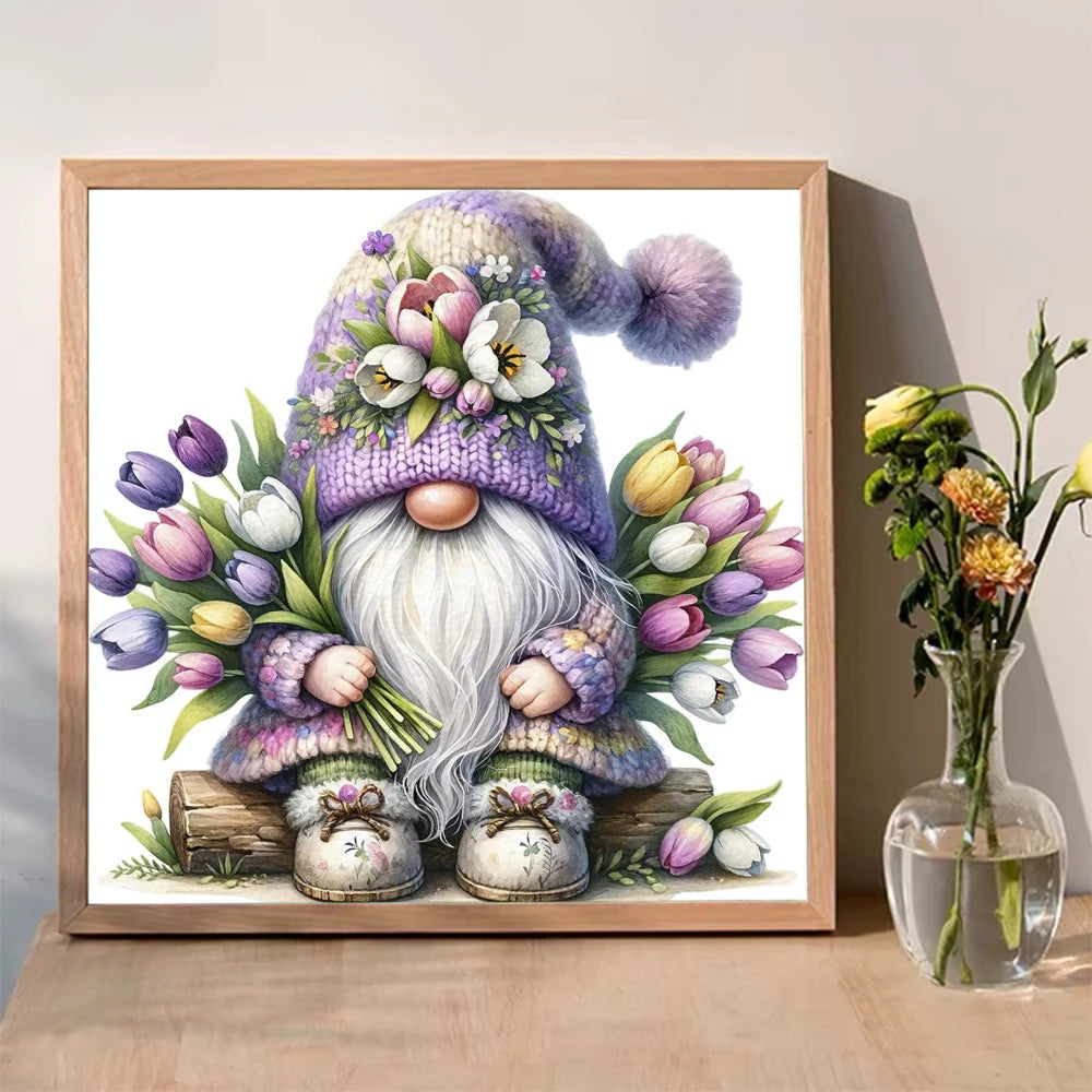 Evershine Diamond Mosaic Gnome Portrait DIY Painting Dwarf Pattern For Adults Beginners Flower