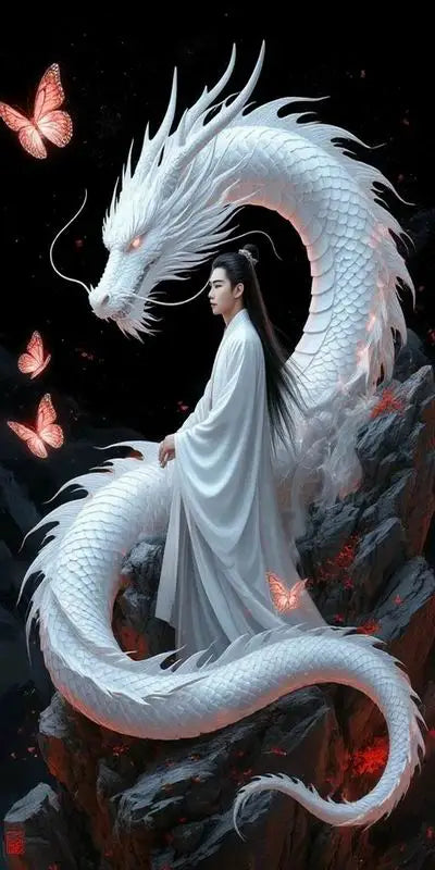 White Dragon and Man Large Size Diy Diamond Art Painting New Collection Handsome Guy Full Mosaic Embroidery Picture Wall Decor
