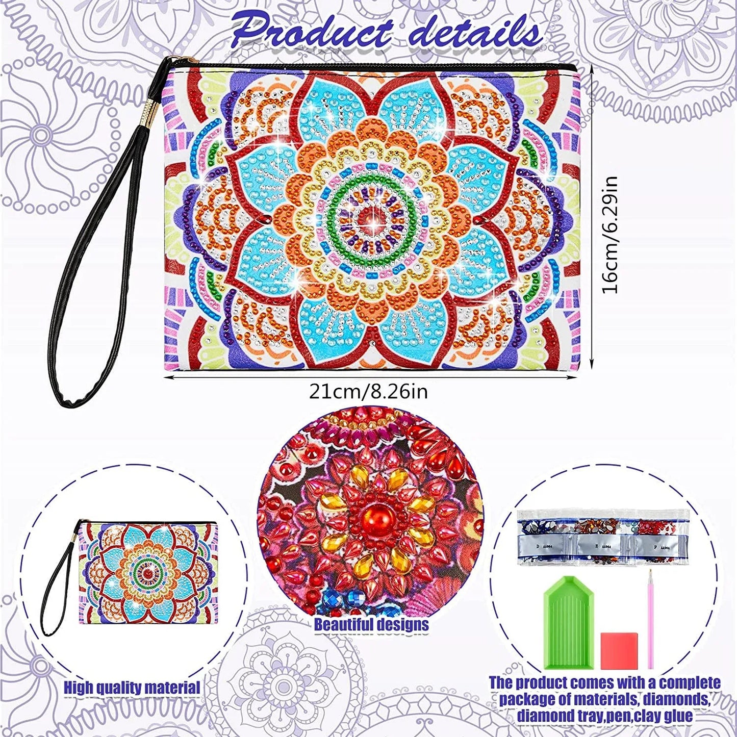 1pc DIY Purses Diamond Painting Mandala Kits for Adults One Sided Drill PU Leather Handbags Cactus Diamond Art Purses for Women