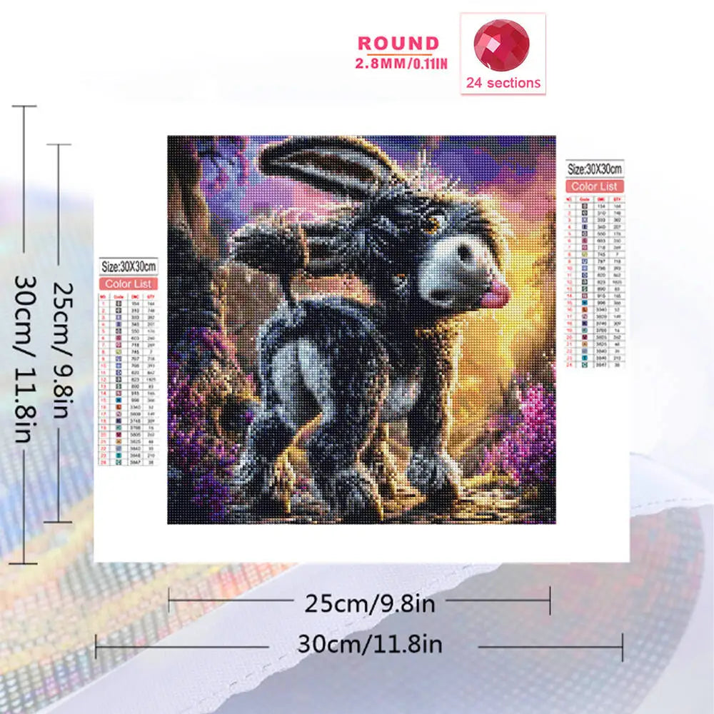Evershine Diamond Mosaic Donkey, DIY Animal Picture, Rhinestones Full Square / Round Diamond Painting Cartoon Child Gift