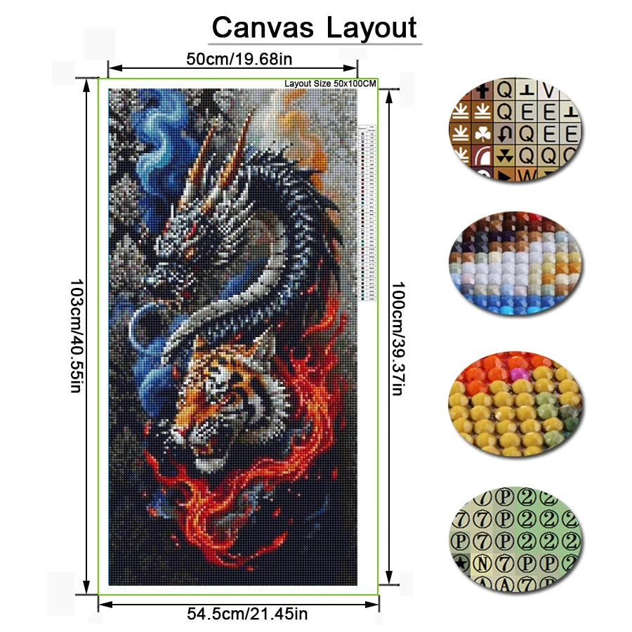 Dragon and Tiger Large Size DIY Diamond Painting Kits Full Square, Round Drill
