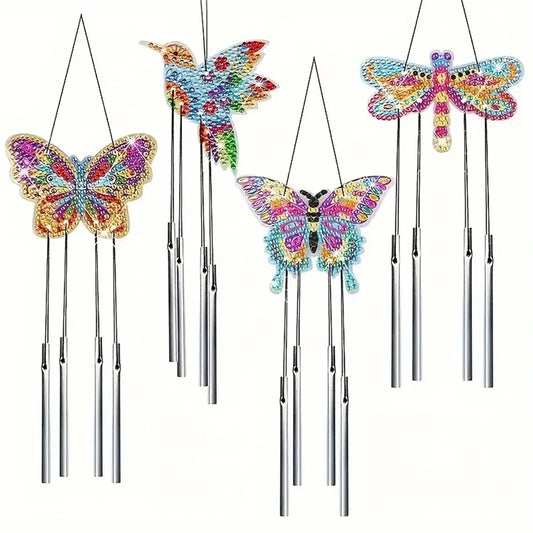 4 Pieces/ Set Acrylic Double-Sided Diamond Painting Insect Modeling DIY Wind Chimes Crafts, Garden Doors And Windows Decoration