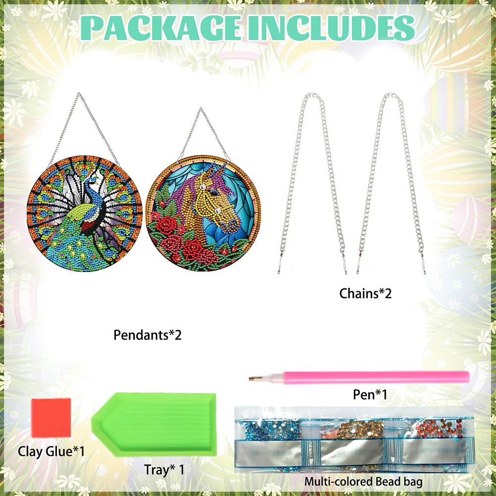 2pcs Animal Cat Theme 2D/Flat DIY Diamond Painting Collection Window Pendants Single-Sided Drill Diamond Art Pendant