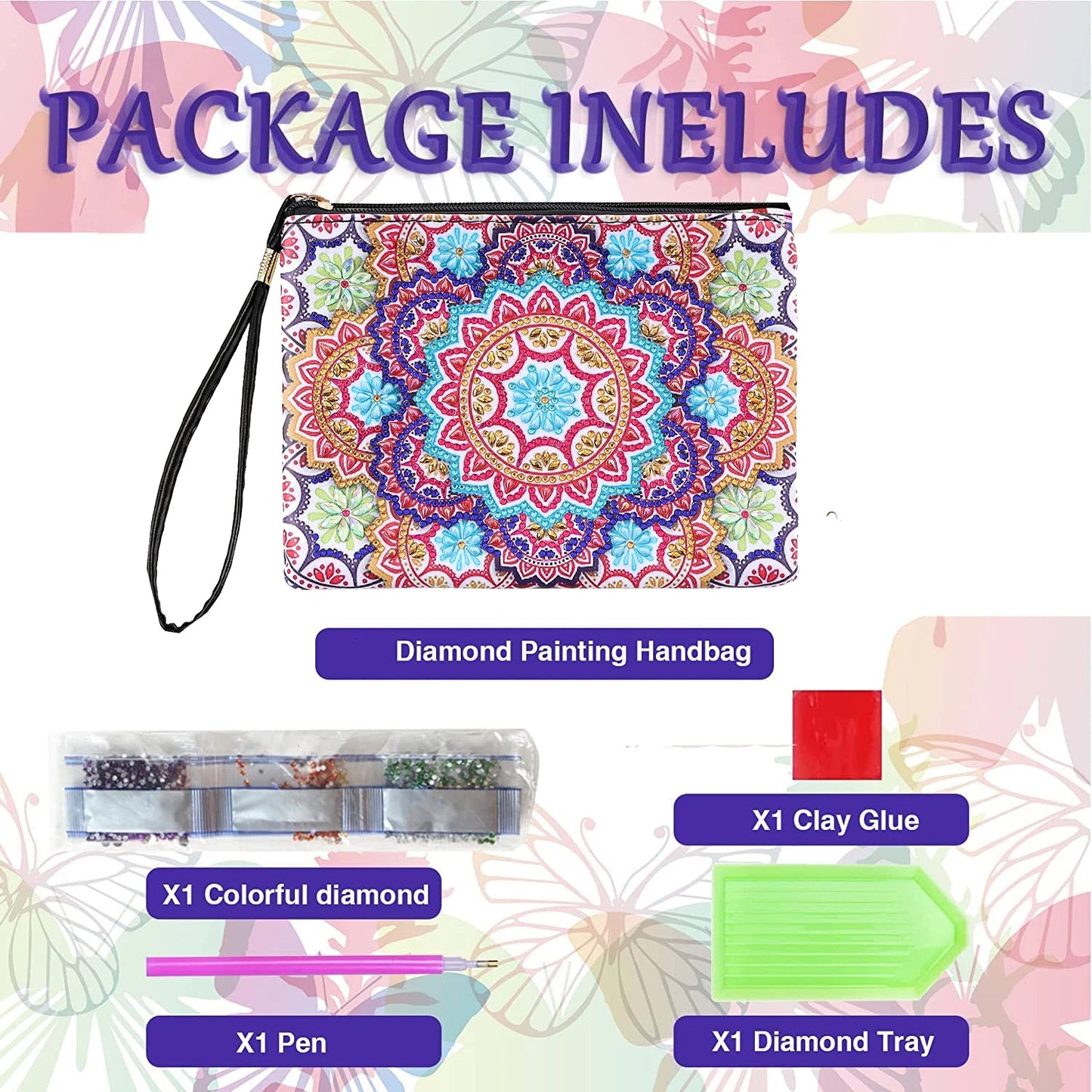 1pc DIY Purses Diamond Painting Mandala Kits for Adults One Sided Drill PU Leather Handbags Cactus Diamond Art Purses for Women