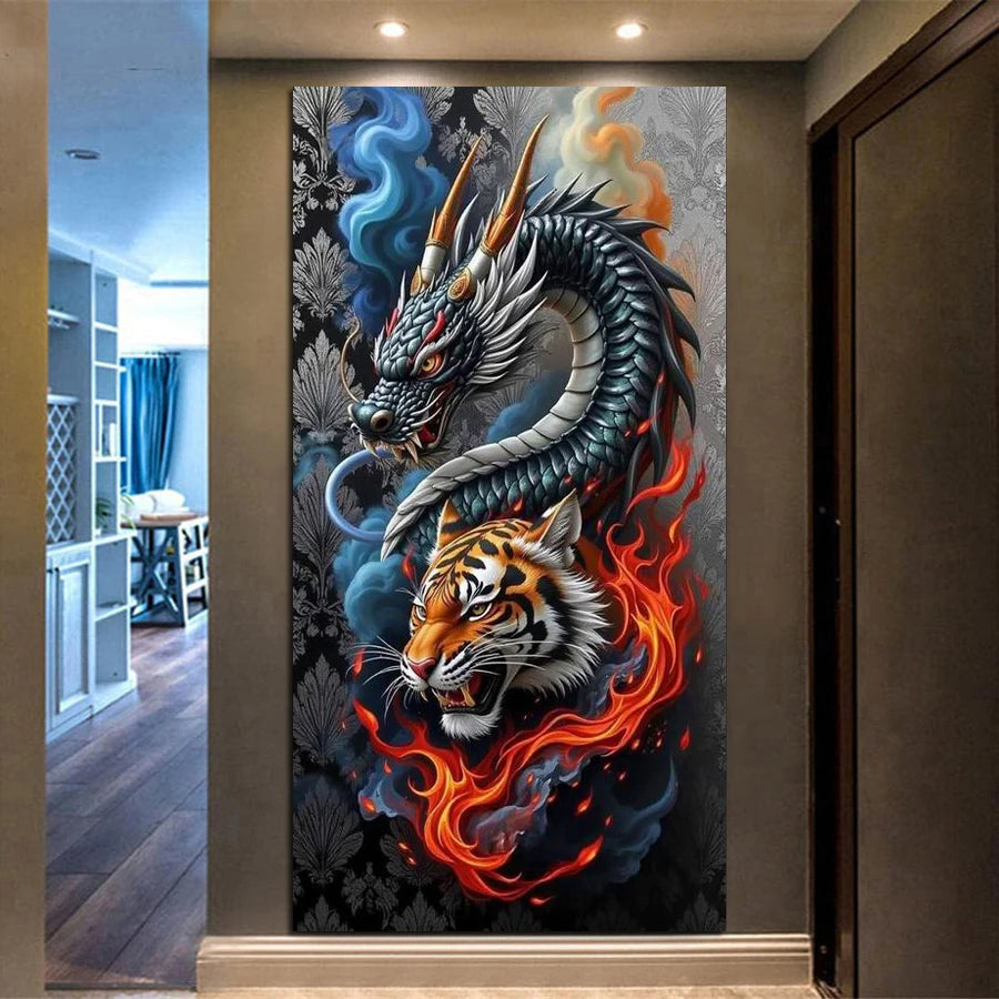 Dragon and Tiger Large Size DIY Diamond Painting Kits Full Square, Round Drill