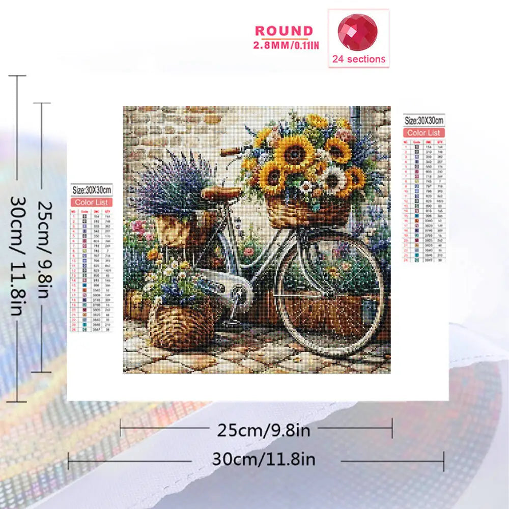 Evershine Diamond Painting Bicycle Landscape Sunflower DIY Diamond Full Round Drill