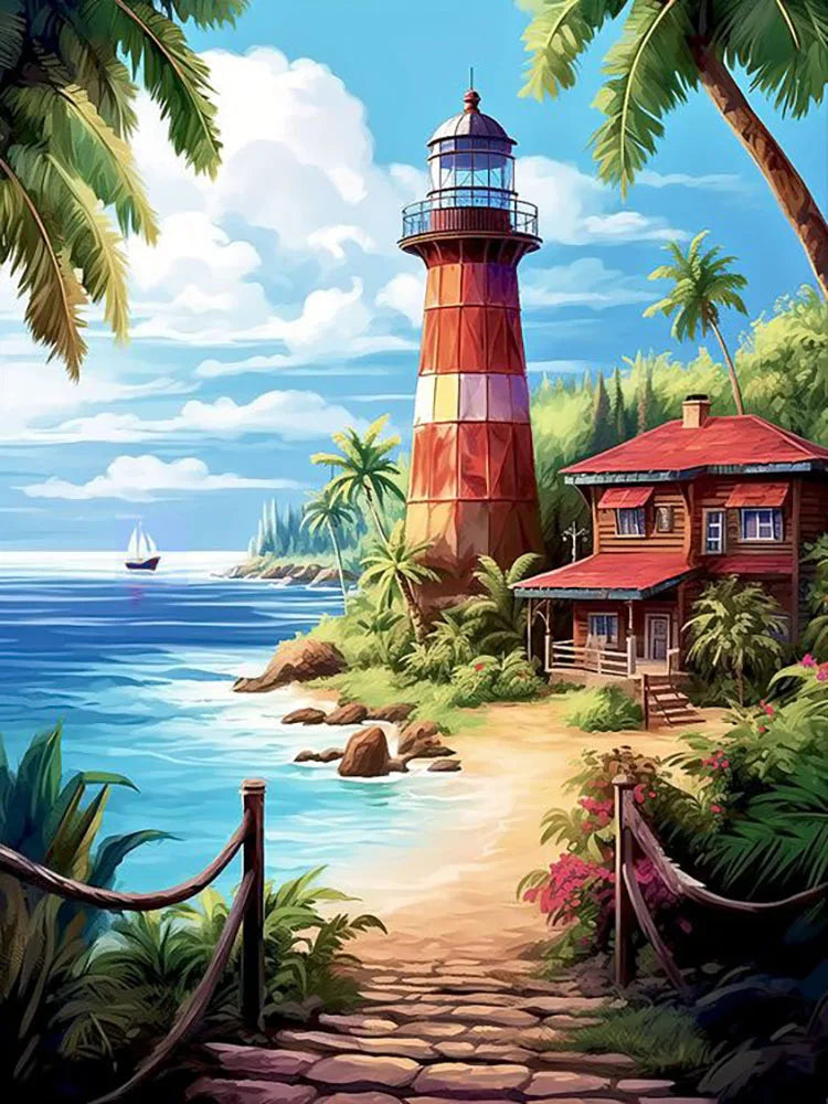 5D DIY Diamond Art Painting Kits Lighthouse Landscape Mosaic 2024 New Embroidery Cross Stitch Home Decor Children's Gift Crafts