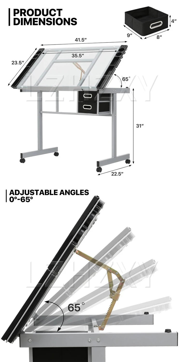 Drafting Table Artist's Desk For Painting, Calligraphy, and Design Height-Adjustable Workstation Multi-Angle Adjustment
