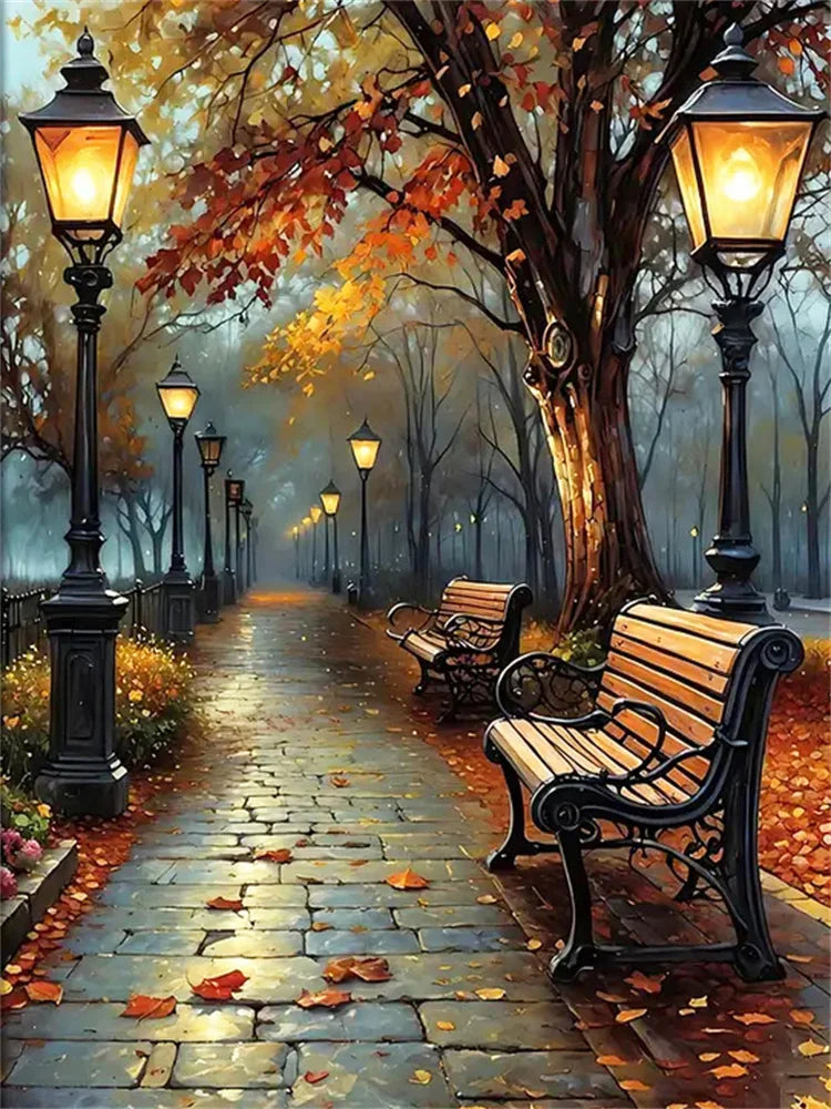 Momoart Diamond Painting Street Tree Landscape, DIY Full Square / Round Drill