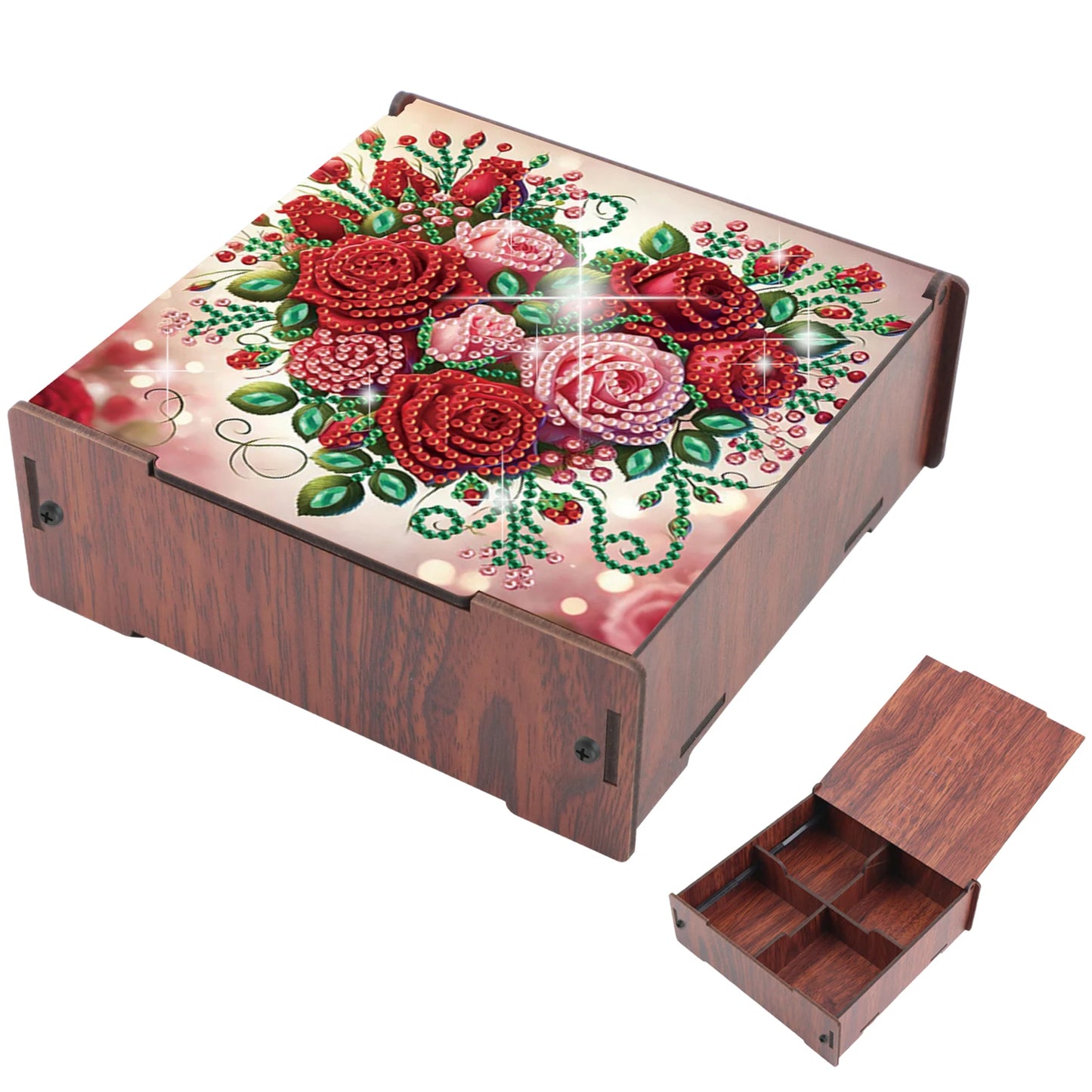 5D DIY Animal Girl Theme 4 Slots Diamond Painting Kit, Wooden Storage Box Diamond Art Jewelry Case, Storage Organizer