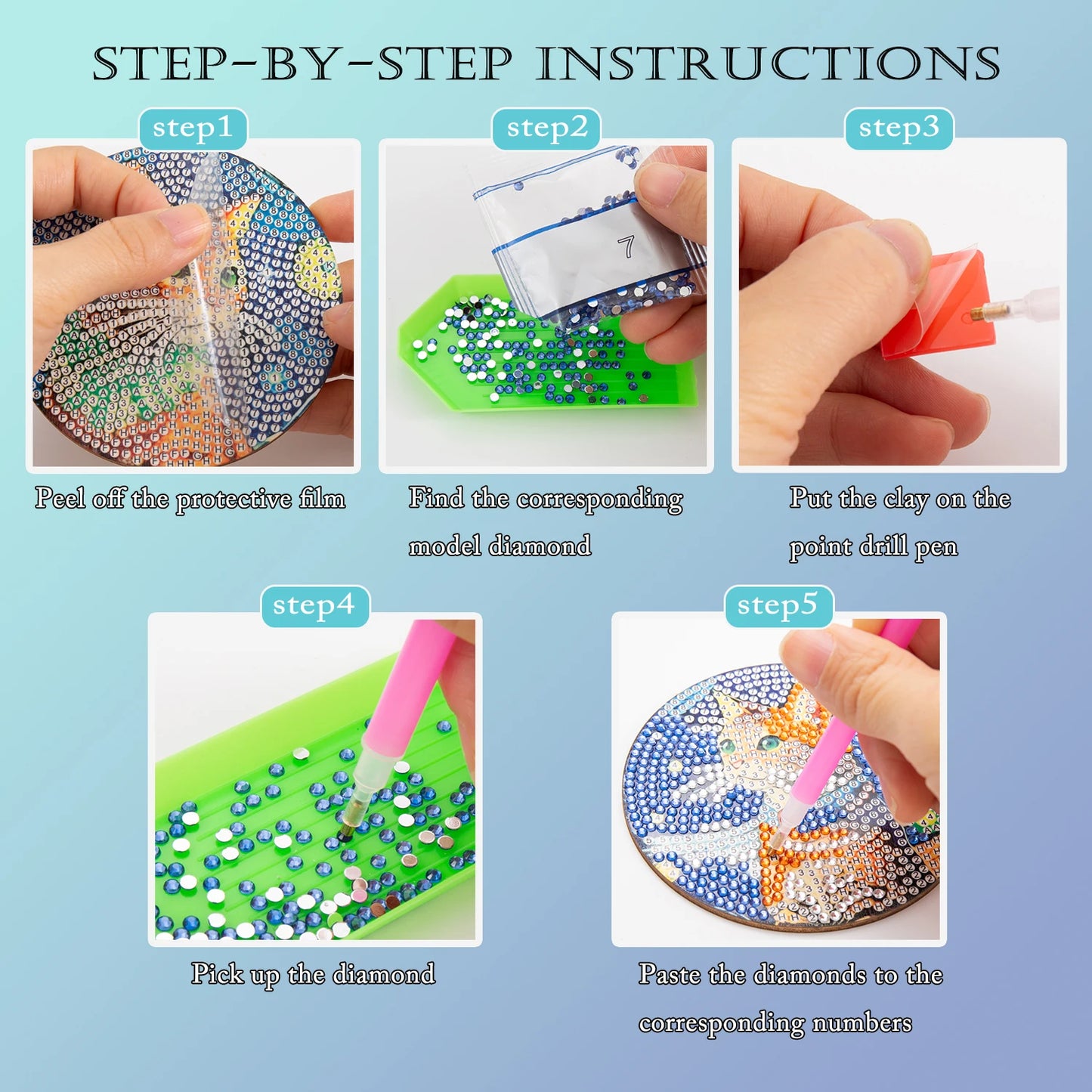 8-Piece / Set Diamond Art Painting Cup Mat With Stand, DIY Coffee Cat Pattern Diamond Art Cup Coasters