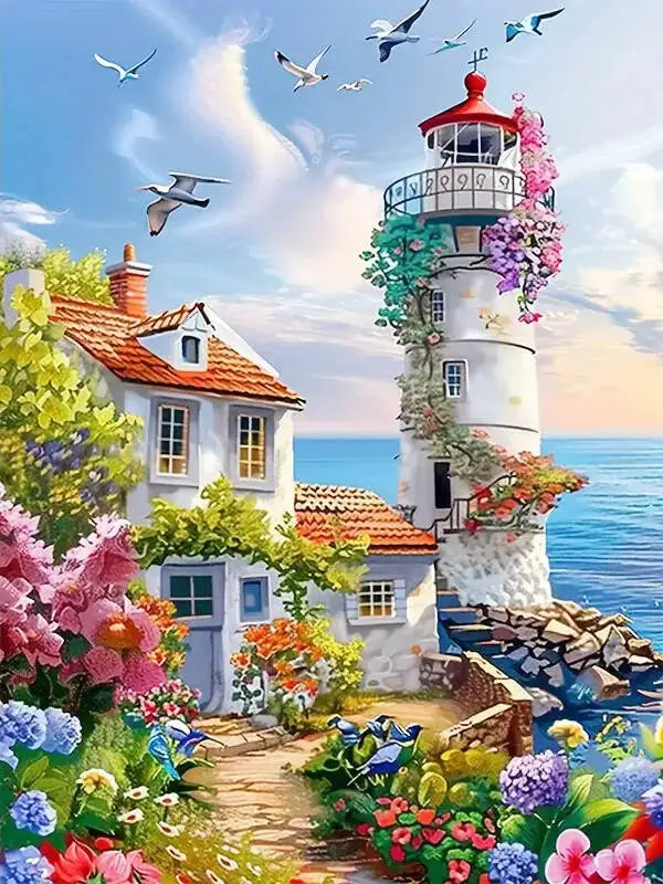 Evershine DIY Diamond Painting Lighthouse House Seaside Landscape Full Square / Round Drill