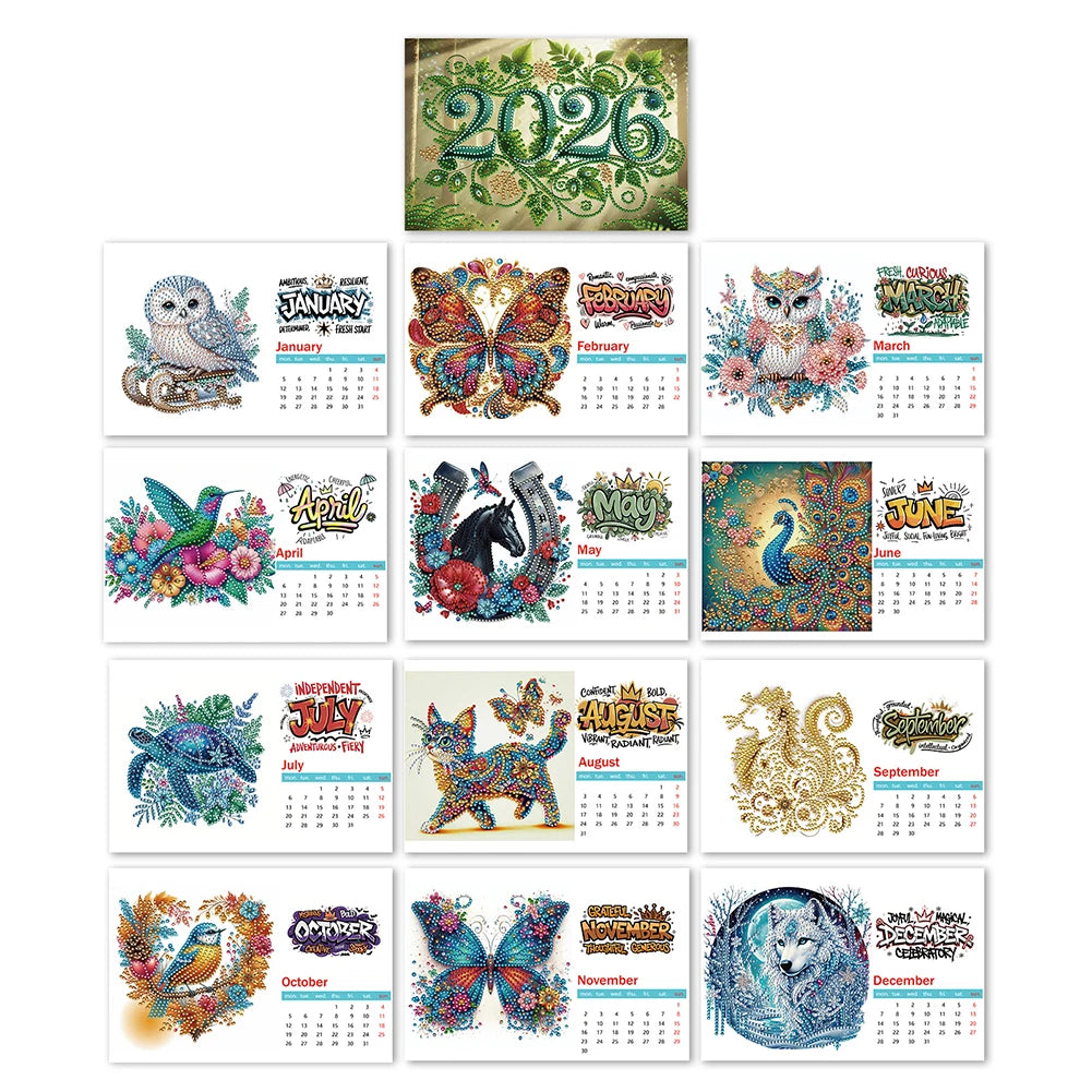 2026 Calendar Diamond Painting, Calendar Set With Irregular Shaped Diamonds Diamond Painting Kit DIY Diamond Art Desk Calendar