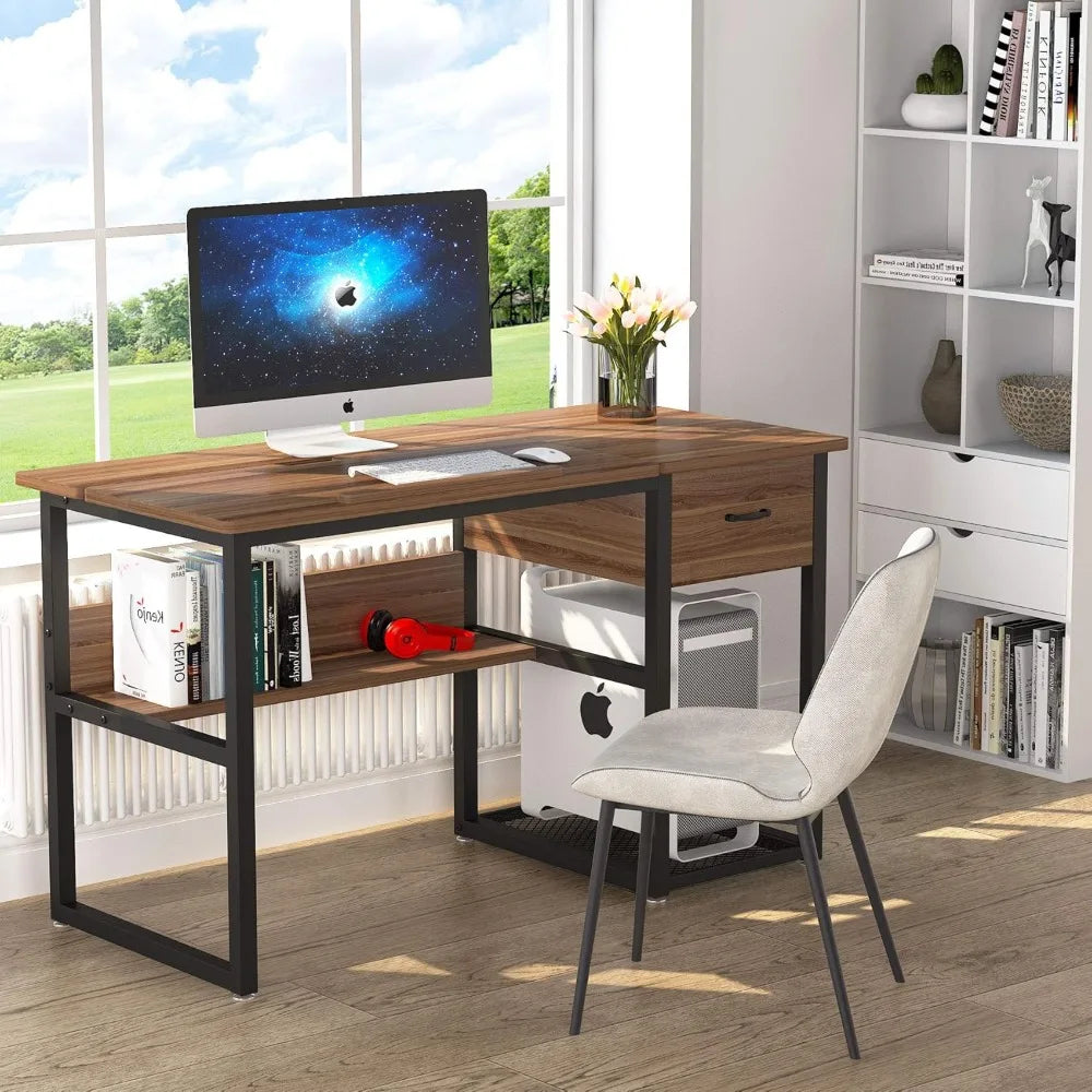 Drafting Table with Storage Drawers, Drawing Computer Desk Artist Craft Table Painting Desk Workstation with Shelves