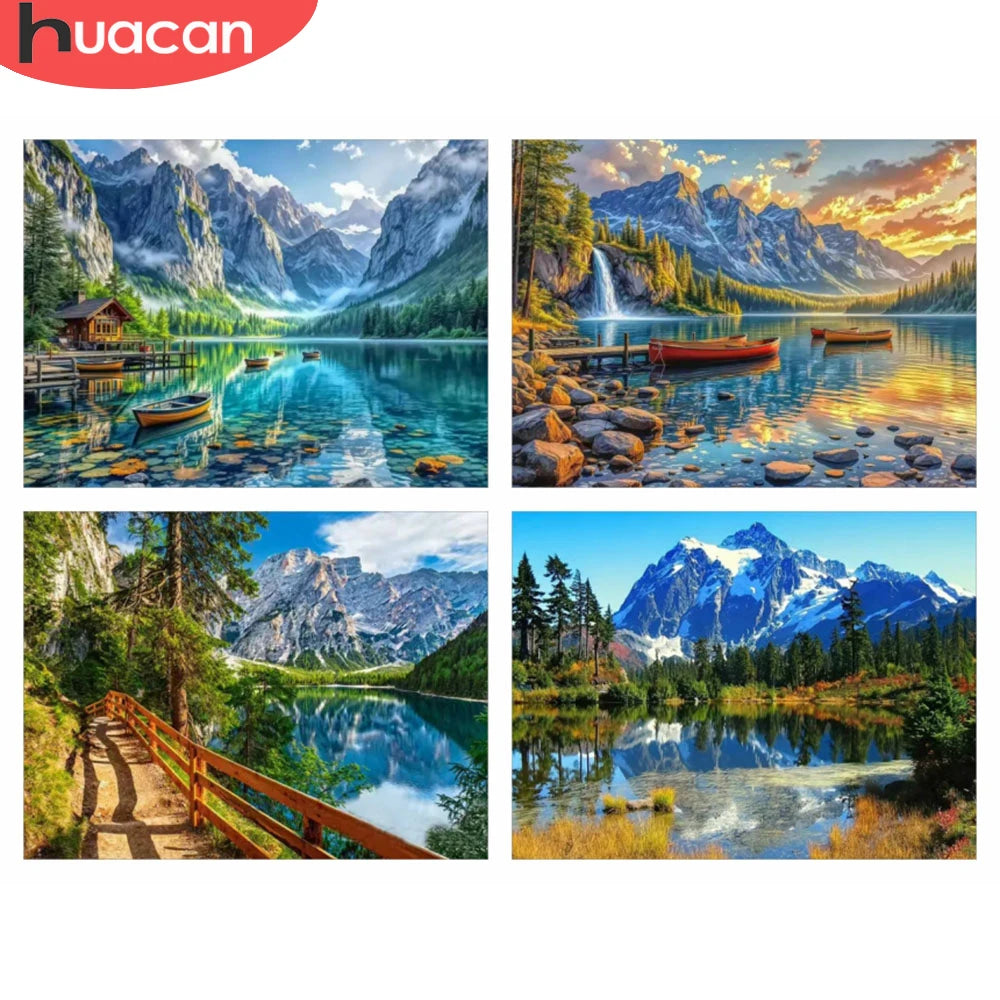 HUACAN Diamond Painting 5d Mountain Lake Landscape Handicrafts Home Decor Mosaic Kits Nature Scenery Full Square Round Drill