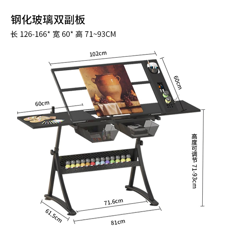 lmm Art Drawing Table Glass Adjustable Height Drawing Drafting Designer Desk