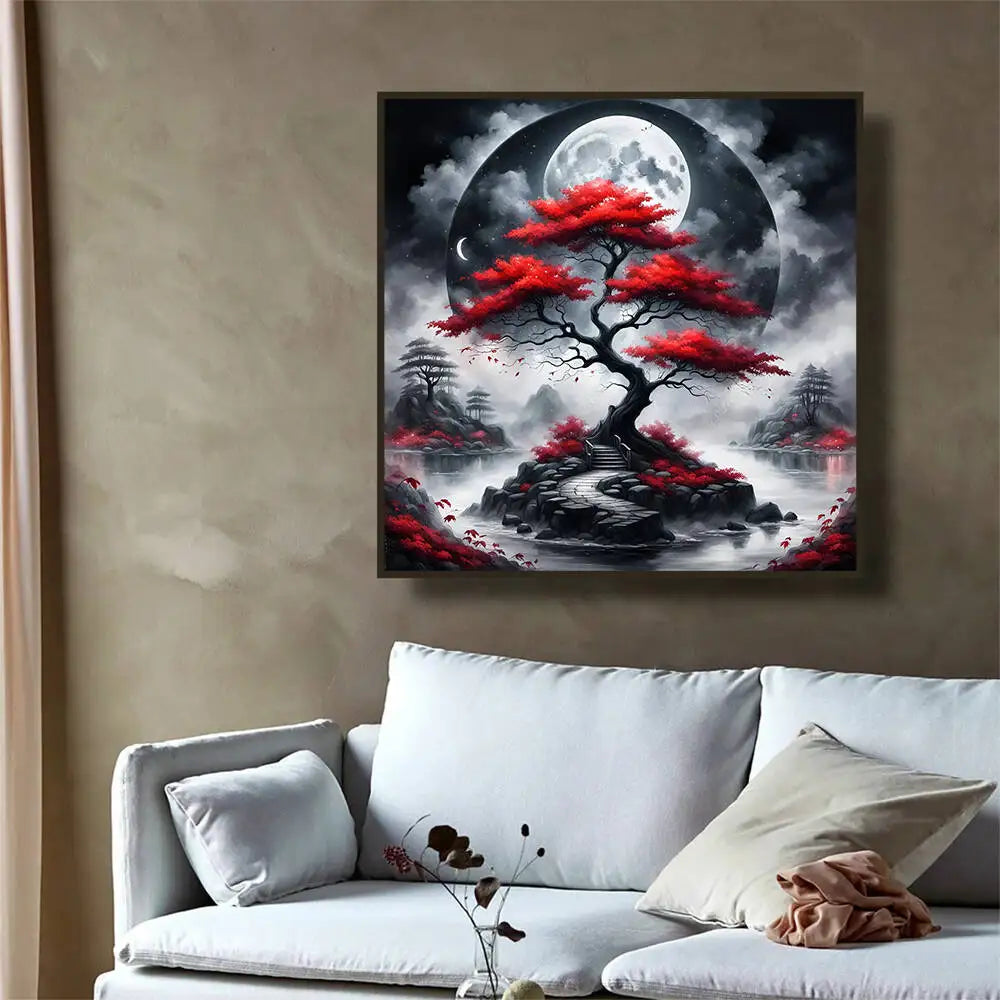 Momoart 5D Diamond Tree Mosaic Landscape, DIY Diamond Painting Moon River Full Square / Round Drill