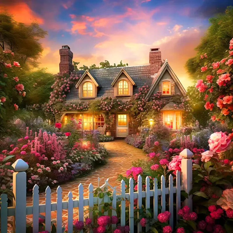 House Diamond Painting Landscape Flower5d DIY Square / Round Full Drill