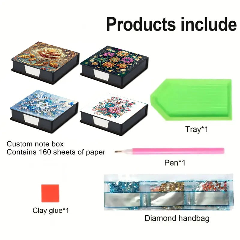 1 DIY Diamond Painting Set with dot Diamond flip label Box - Paper material with flower pattern - can hold 150 sheets of pape