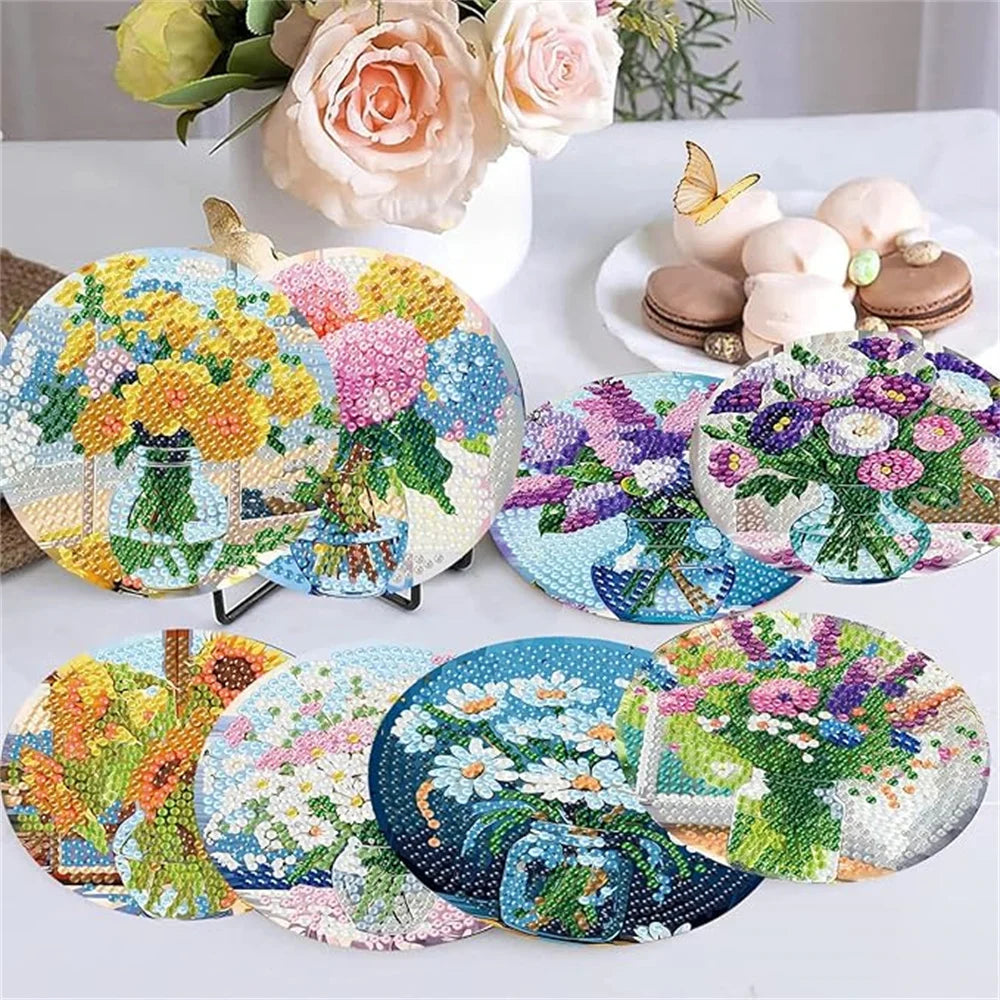 8-Piece Set of DIY Diamond Painting Coasters (With Holder)