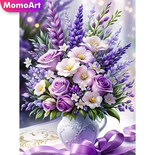 Momoart DIY Full Square / Round Diamond Painting Flower Rose & Vase