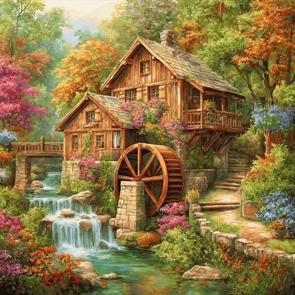 Momoart Diamond Painting House Landscape River Painting DIY Full Square / Round