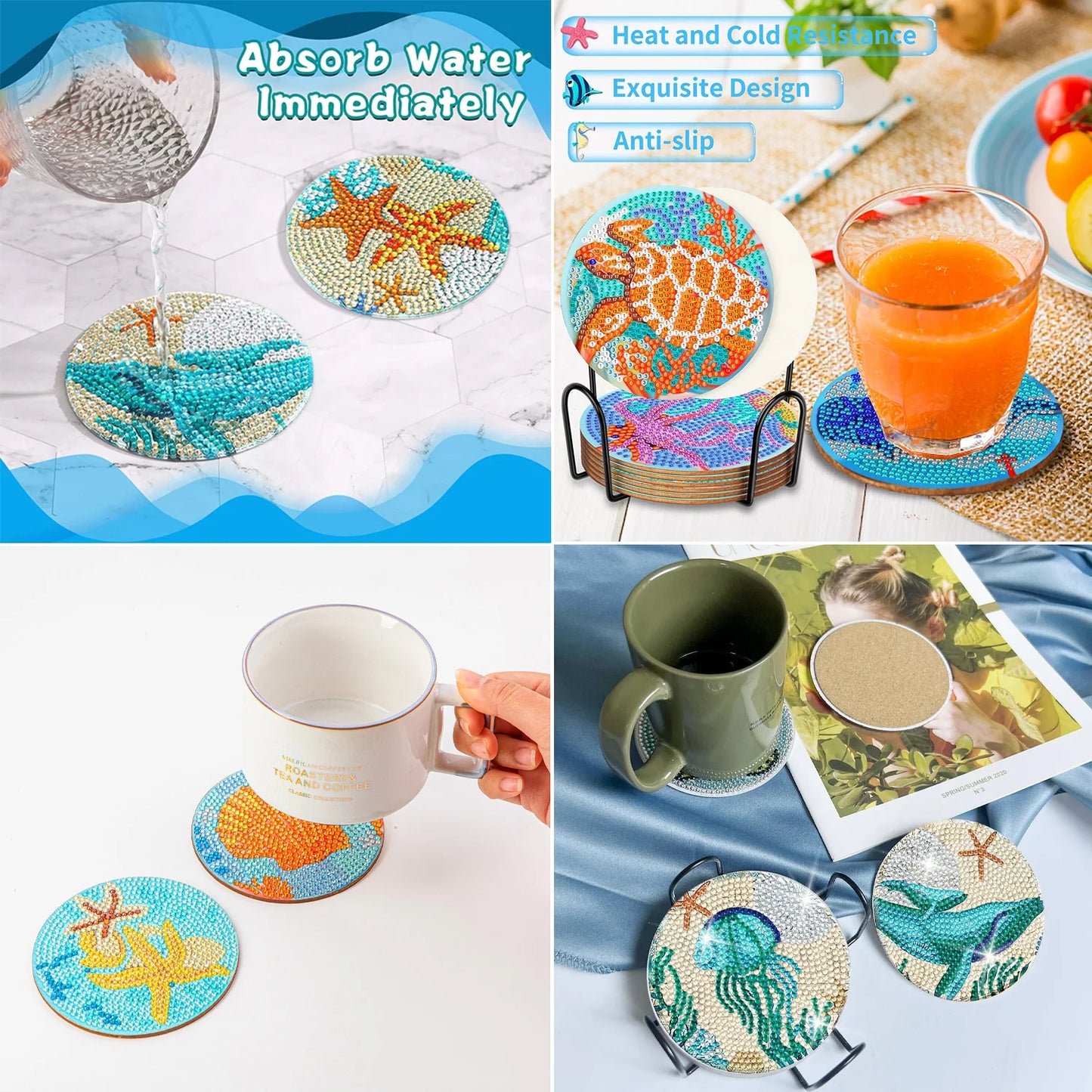 GLOBAL 8pcs/Set DIY Diamond Painting Coasters Animal Cup Cushion For Drinks Crystal Rhinestones Diamond Art Coasters