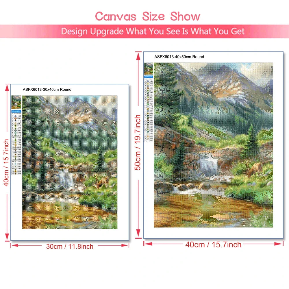 DIY 5D Diamond Painting Landscape Forest, Waterfalls, Scenic, Round Drill