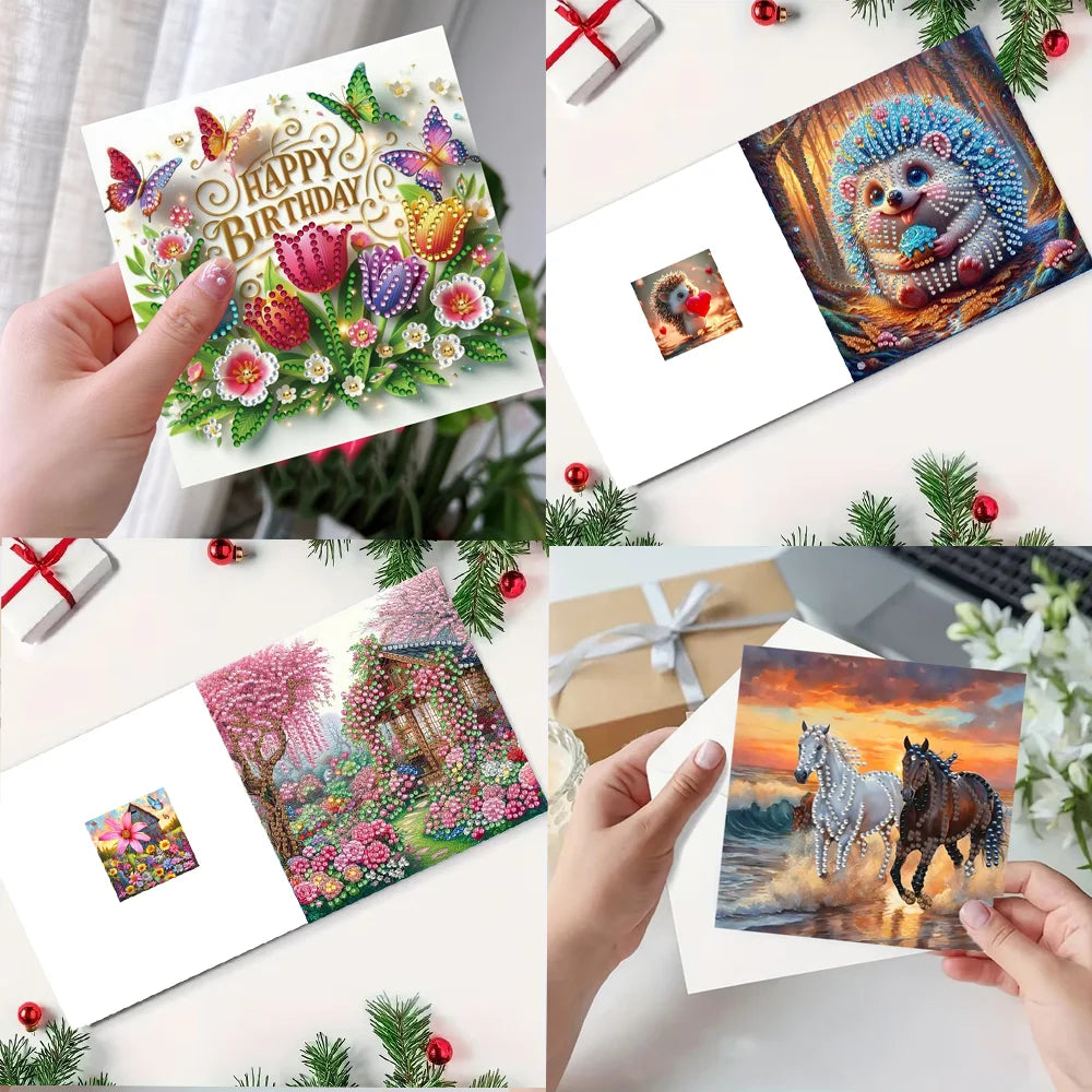6-piece DIY Diamond Painting Set Birthday Card Set, Bouquet Pattern Design, Water Diamond Painting Art Mosaic