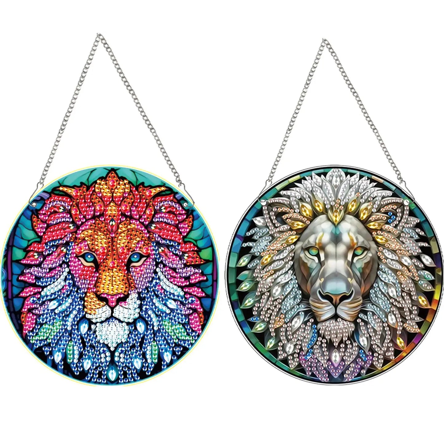 2pcs Animal Cat Theme 2D/Flat DIY Diamond Painting Collection Window Pendants Single-Sided Drill Diamond Art Pendant