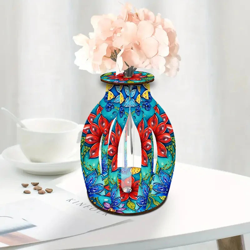 A Diamond Painting Set, A Handcrafted DIY Wooden Vase With Diamond-Encruted Floral Themes, Suitable For Home Decoration