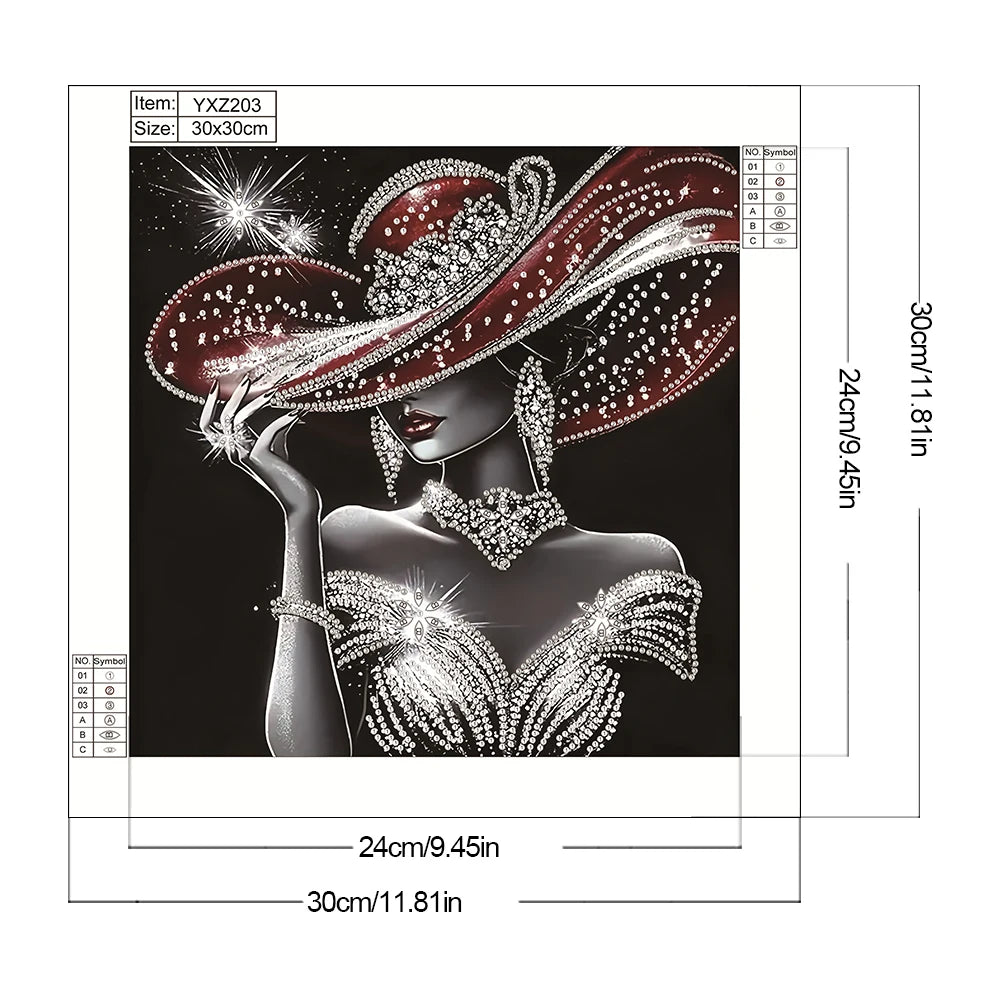 Lady with Hat 5D DIY Partial Special Shaped Drill Diamond Painting 30x30cm