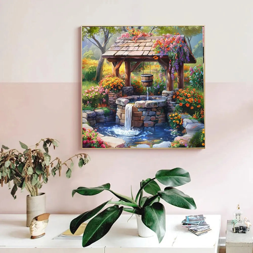Huacan DIY Diamond Painting Garden Stone Well Flower Landscape Full Square / Round Drill