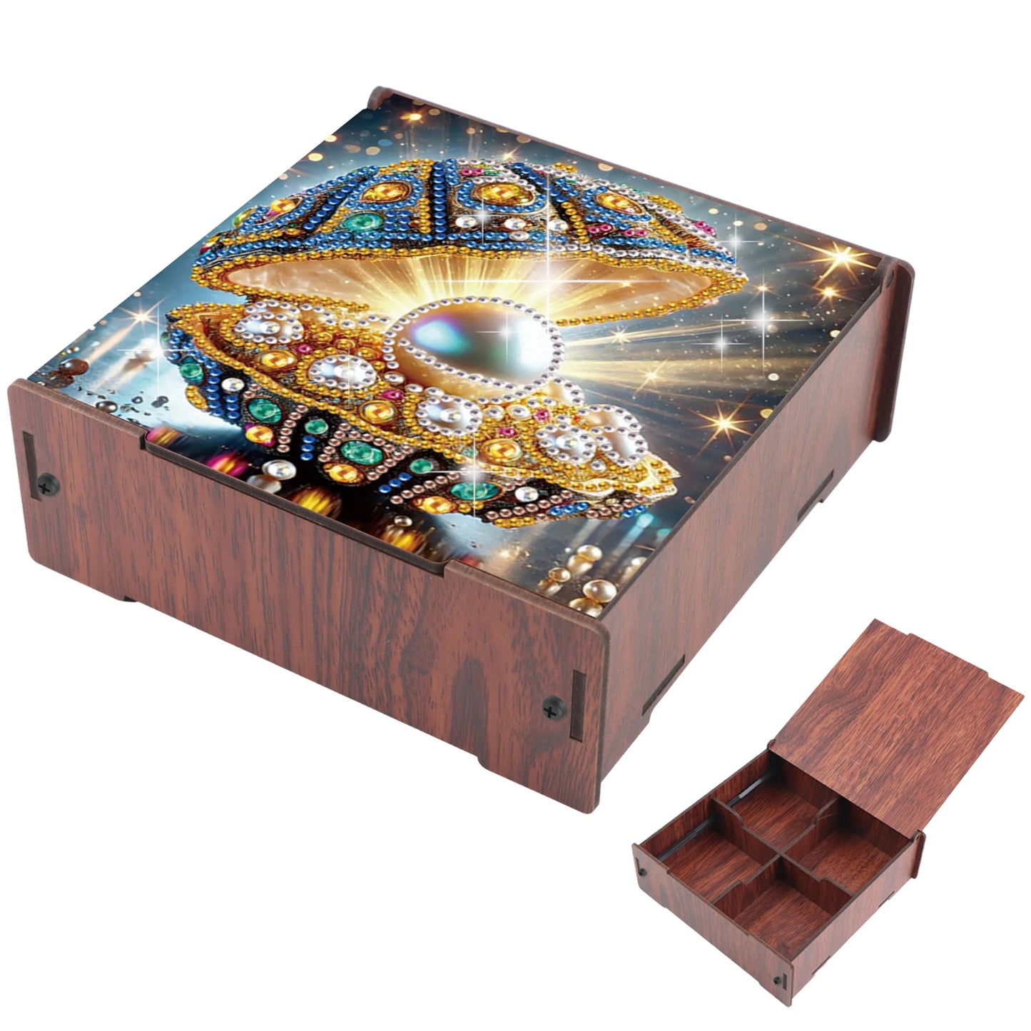 5D DIY Animal Girl Theme 4 Slots Diamond Painting Kit, Wooden Storage Box Diamond Art Jewelry Case, Storage Organizer
