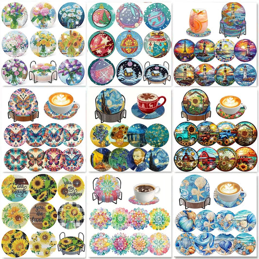 8-Piece Set of DIY Diamond Painting Coasters (With Holder)