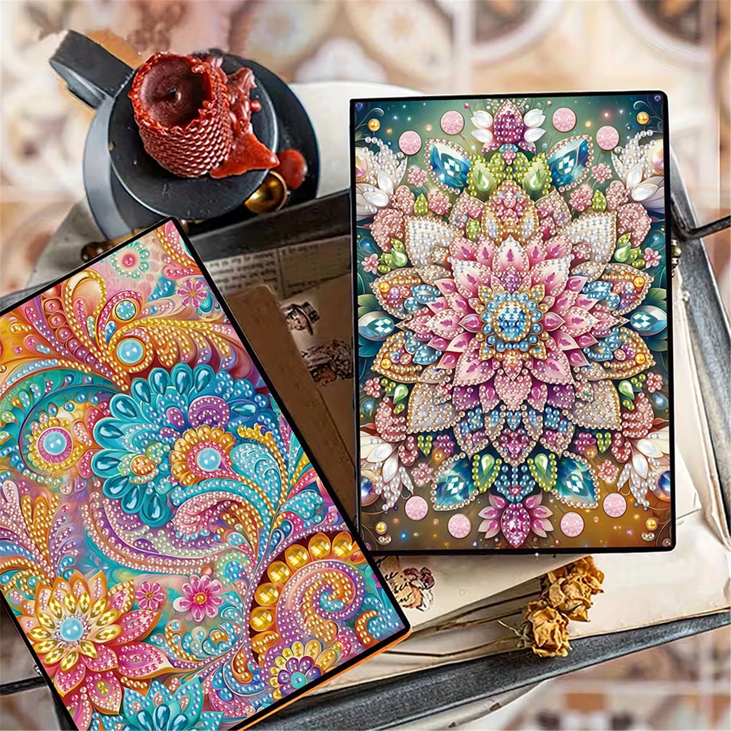 2pcs Partial DIY 50 Pages A5 Diamond Painting Notebook, Special Shaped 5D Crystal Art Painting Sketchbook