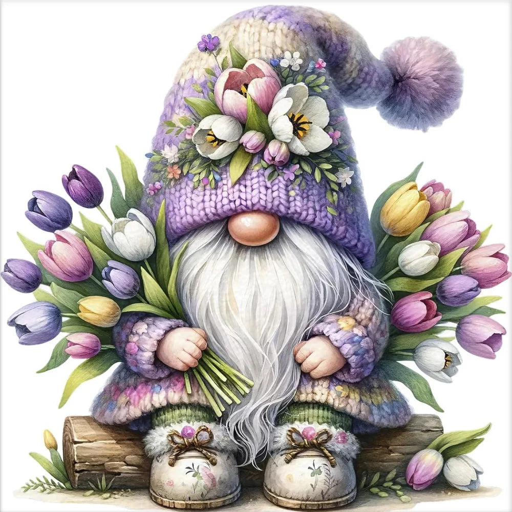 Evershine Diamond Mosaic Gnome Portrait DIY Painting Dwarf Pattern For Adults Beginners Flower