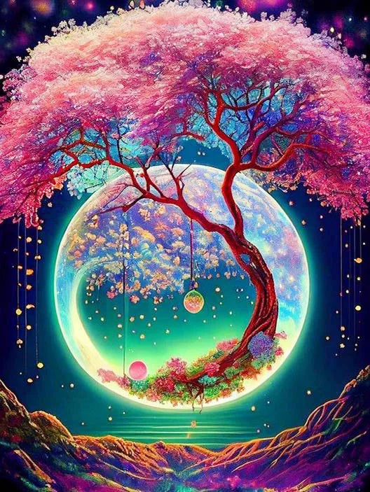 5D DIY Diamond Painting Fantasy Moon Tree Landscape Full Round Drill