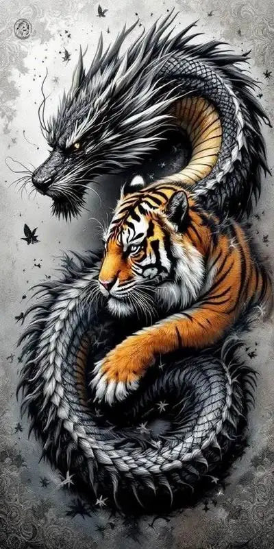Dragon and Tiger Large Size DIY Diamond Painting Kits Full Square, Round Drill
