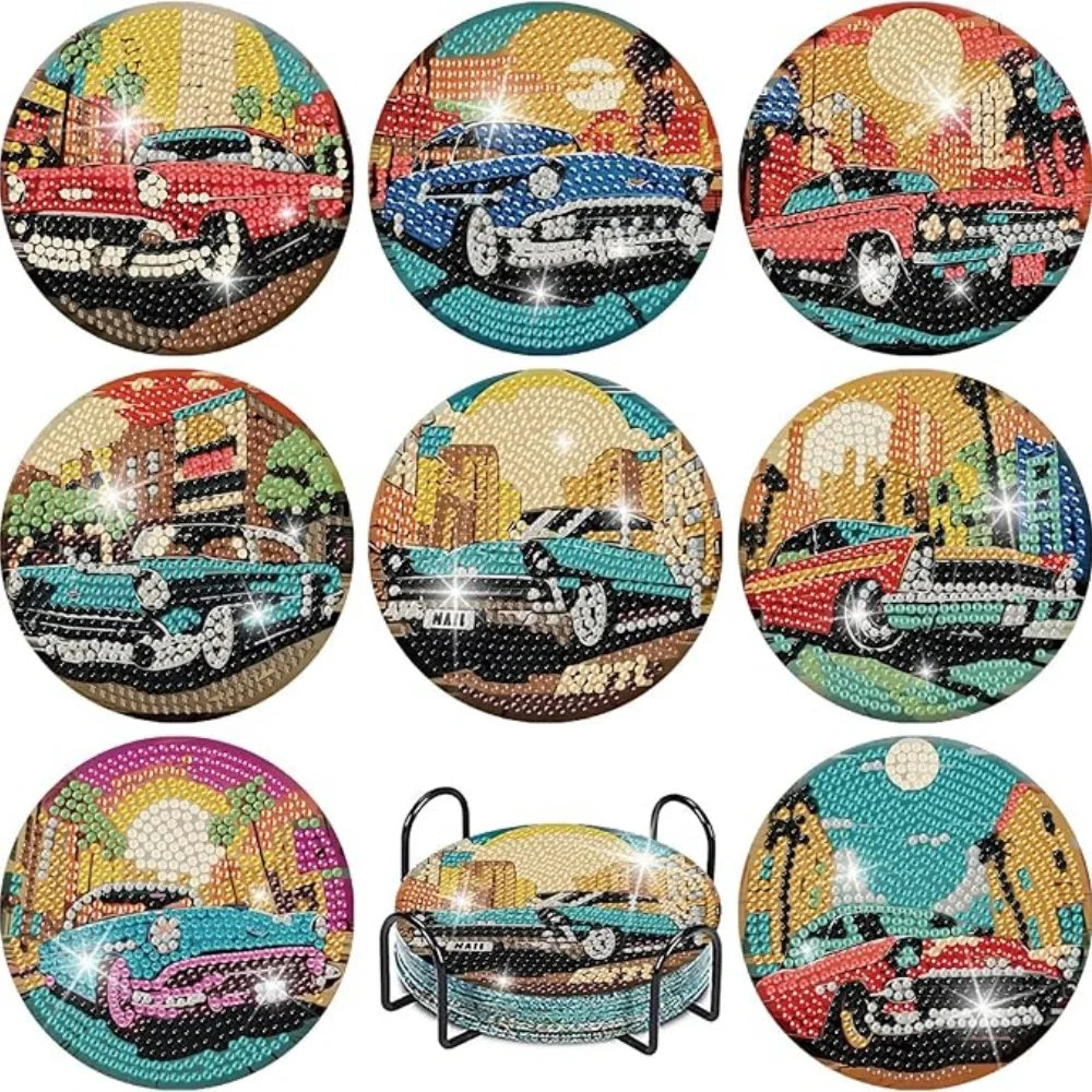 8 Pieces Of Diamond Art Painting Coasters With Brackets, DIY Partial Special Shapes