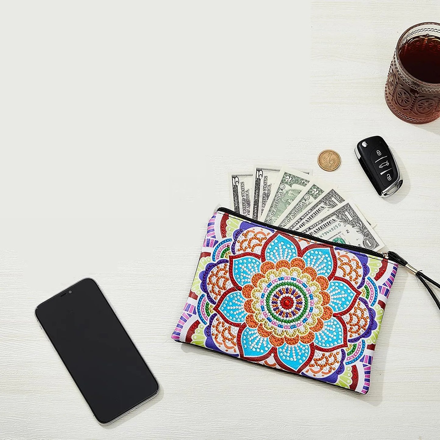 1pc DIY Purses Diamond Painting Mandala Kits for Adults One Sided Drill PU Leather Handbags Cactus Diamond Art Purses for Women