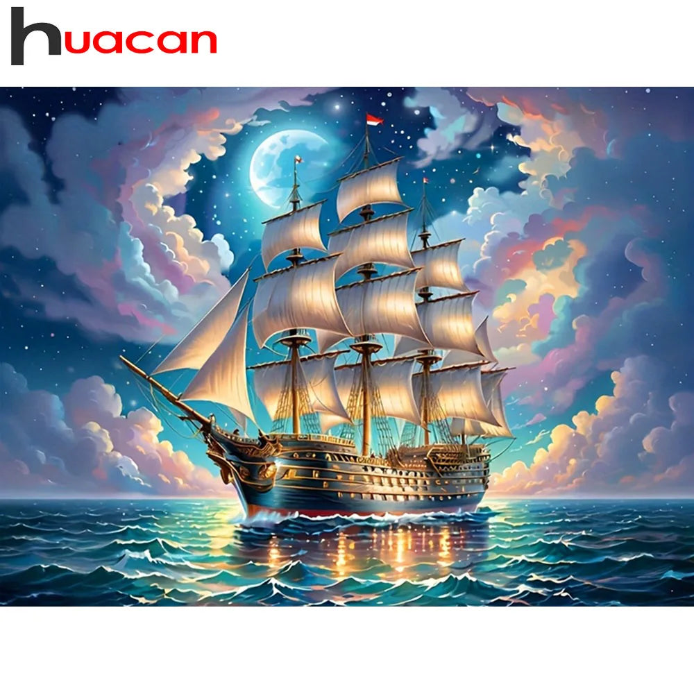 Huacan Full Square / Round Diamond Painting Moon, Ship Landscape