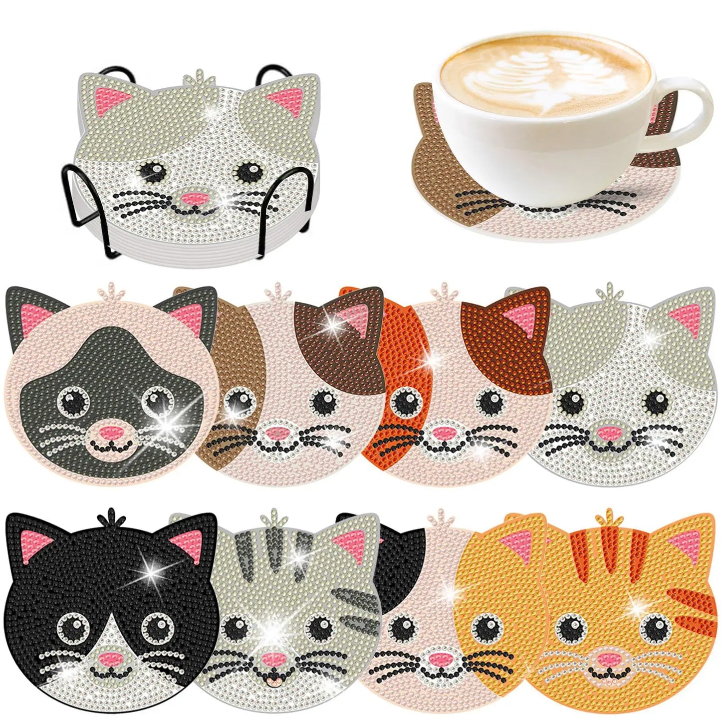 GLOBAL 8pcs/Set DIY Diamond Painting Coasters Animal Cup Cushion For Drinks Crystal Rhinestones Diamond Art Coasters