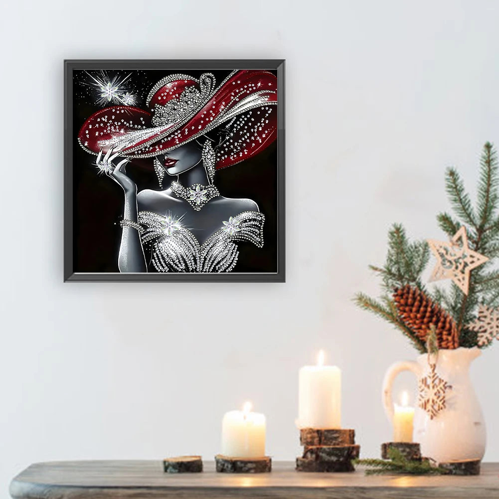 Lady with Hat 5D DIY Partial Special Shaped Drill Diamond Painting 30x30cm
