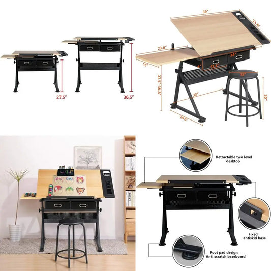 Adjustable Height Drafting Desk for Art, Craft, & Workspaces - Ideal For Artists, Painters, Students, & Adults