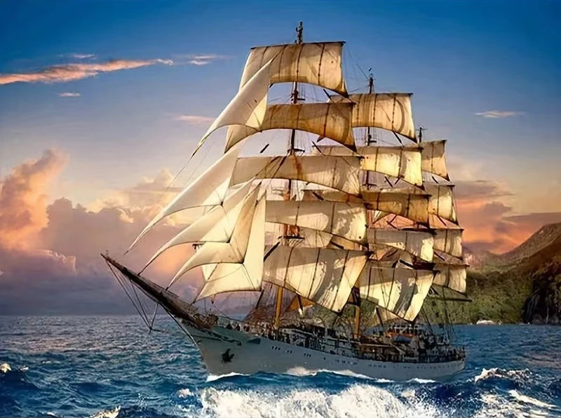 HUACAN 5d DIY Diamond Painting Ships Landscape Sea Scenery Full Square / Round Drills