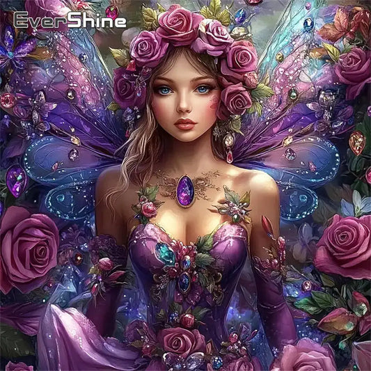 Evershine 5D DIY Diamond Mosaic Woman Portrait Suitable For Beginners, Flower Diamond Painting Butterfly Home Decoration