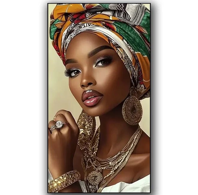 Vibrant African Woman Colorful Turban 5D Diamond Painting Full Square Round Diamond Large Size