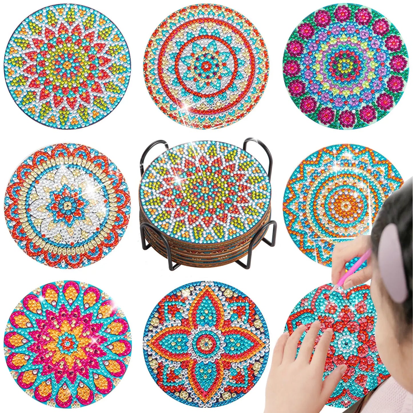 GLOBAL 8pcs/Set DIY Diamond Painting Coasters Animal Cup Cushion For Drinks Crystal Rhinestones Diamond Art Coasters